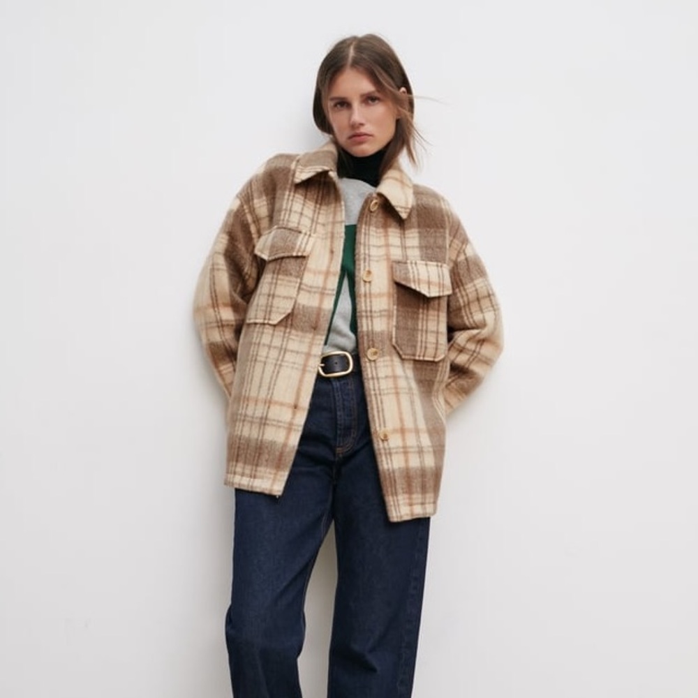 Zara Oversized Shacket - Beige Plaid - Size XS